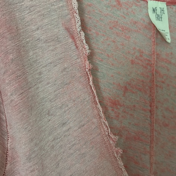Free People We The Free Saturday Lace Trim Linen Blend Tee Women Coral Medium - Picture 3 of 7